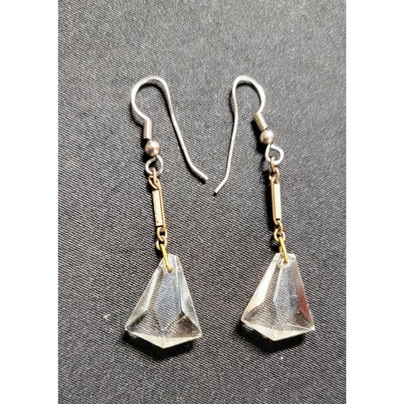 Unbranded Jewelry - Vintage Set Clear Faceted Crystals Glass Art Deco Drop Dangle Hook Earrings EUC